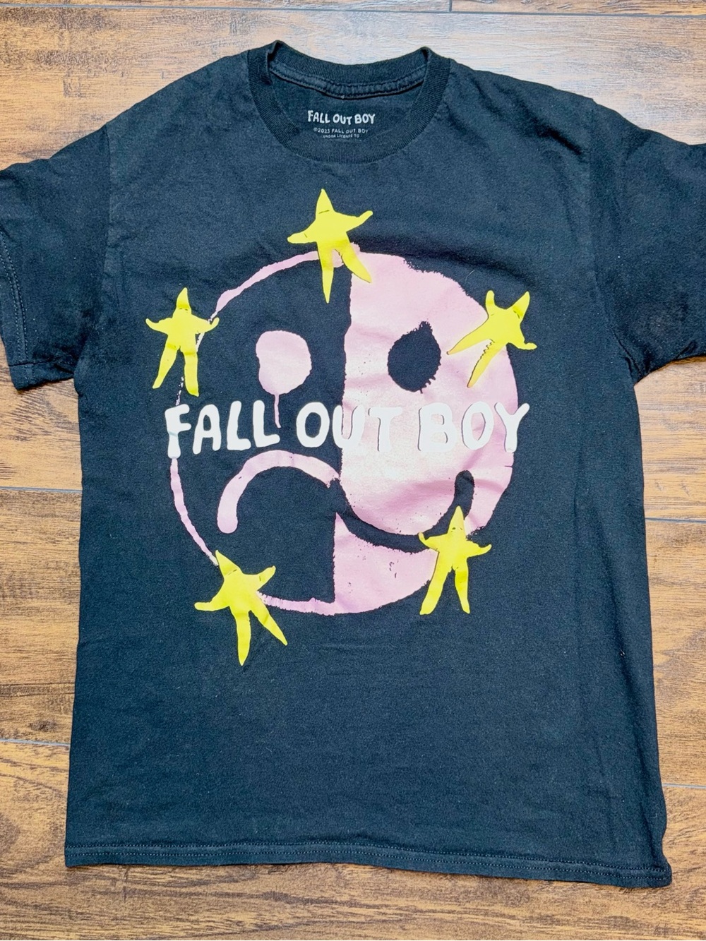Fall Out Boy Women's Black Short-Sleeve Graphic Tee with Pink & Yellow Print